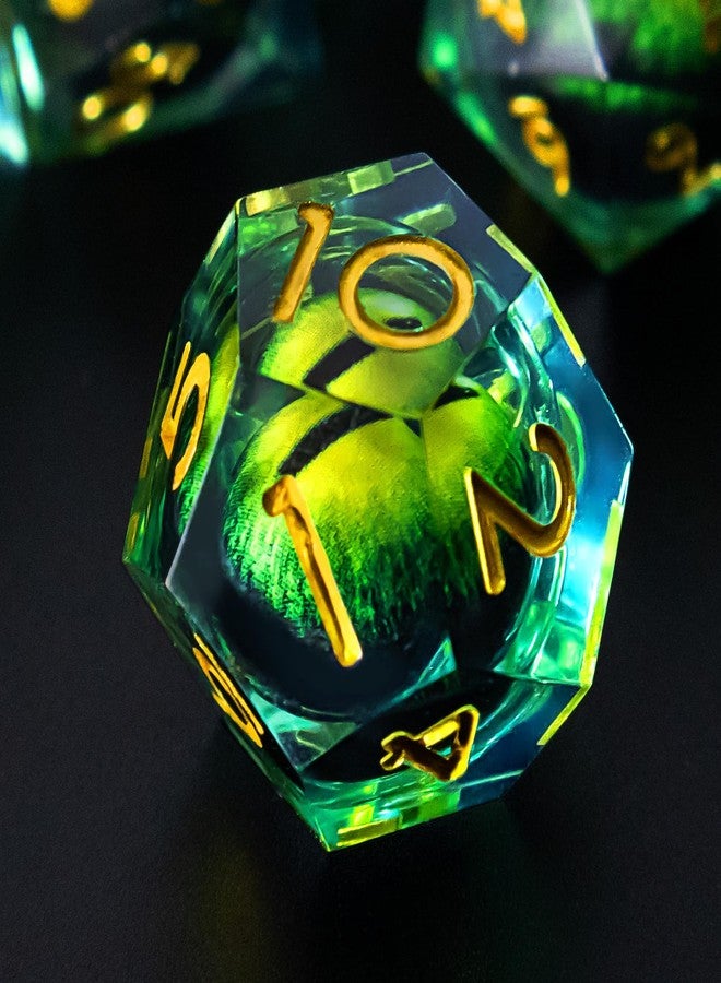 EZUO DND Resin Dice Dragon Eye Liquid Core Dice Set Sharp Edged Dice Set with Box, Dungeons and Dragons Polyhedral Dice, D&D RPG Role Playing Games (Green) - Image 1